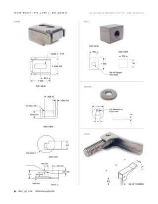 31 800 393 1116 fabtechsupply.com
F L O O R - M O U N T T Y P E 4 A N D 1 2 E N C L O S U R E S 	 T H E E N C L O S U R E H A R D W A R E S U P P L I E R • M A D E I N A M E R I C A
CLAMP BOLT
WASHER
LEVER
 