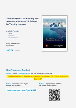 Comprehensive Solution Manual for Auditing and Assurance Services 7th ...