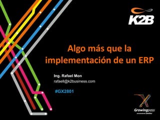 Algo más que la
implementación de un ERP
 Ing. Rafael Mon
 rafaell@k2business.com

  #GX2801
 