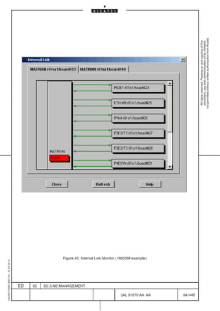 1AA 00014 0004 (9007) A4 – ALICE 04.10




                           ED
                           02
                           SC.3:NE MANAGEMENT
                                                Figure 45. Internal Link Monitor (1660SM example)




448
         3AL 91670 AA AA
         84 / 448
                                                                                                      All rights reserved. Passing on and copying of this
                                                                                                      document, use and communication of its contents
                                                                                                    not permitted without written authorization from Alcatel.
 