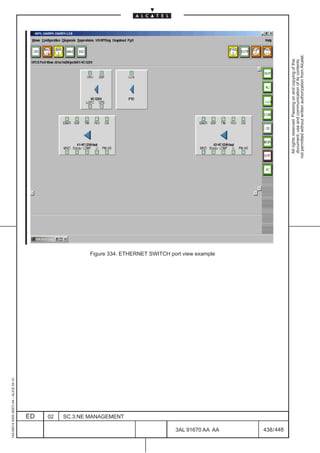 1AA 00014 0004 (9007) A4 – ALICE 04.10




                           ED
                           02
                           SC.3:NE MANAGEMENT
                                                Figure 334. ETHERNET SWITCH port view example




448
         3AL 91670 AA AA
                                                                                                                             LCA




         438 / 448
                                                                                                  All rights reserved. Passing on and copying of this
                                                                                                  document, use and communication of its contents
                                                                                                not permitted without written authorization from Alcatel.
 