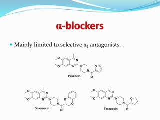 Mainly limited to selective 1 antagonists.
 