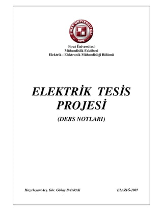 Fırat Üniversitesi
                         Mühendislik Fakültesi
              Elektrik - Elektronik Mühendisliği Bölümü




    ELEKTR K TES S
       PROJES
                   (DERS NOTLARI)




Hazırlayan:Arş. Gör. Gökay BAYRAK                         ELAZIĞ-2007
 