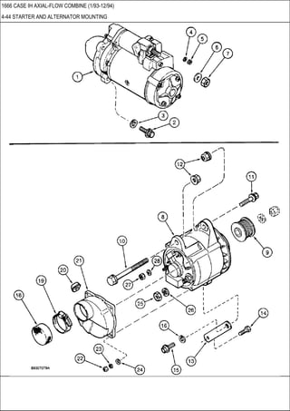 1666 CASE IH AXIAL-FLOW COMBINE (1/93-12/94)
4-44 STARTER AND ALTERNATOR MOUNTING
 