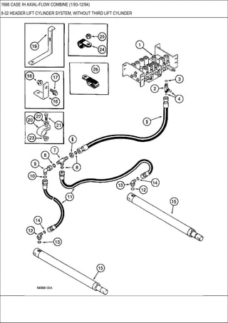 1666 CASE IH AXIAL-FLOW COMBINE (1/93-12/94)
8-32 HEADER LIFT CYLINDER SYSTEM, WITHOUT THIRD LIFT CYLINDER
 