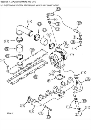 1666 CASE IH AXIAL-FLOW COMBINE (1/93-12/94)
2-22 TURBOCHARGER SYSTEM, 6T-830 ENGINE, MANIFOLDS, EXHAUST, INTAKE
 