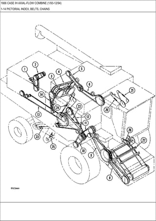 1666 CASE IH AXIAL-FLOW COMBINE (1/93-12/94)
1-14 PICTORIAL INDEX, BELTS, CHAINS
 