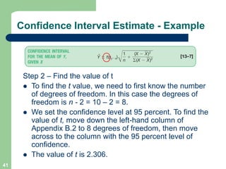 41
Step 2 – Find the value of t
l To find the t value, we need to first know the number
of degrees of freedom. In this cas...