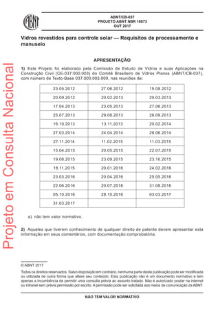 16673 nbr vidros para controle solar texto em votação | PDF