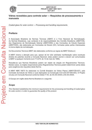16673 nbr vidros para controle solar texto em votação | PDF