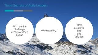 Three Secrets of Agile Leaders
What are the
challenges
executives face
today?
What is agility?
Three
problems
and
one
solu...