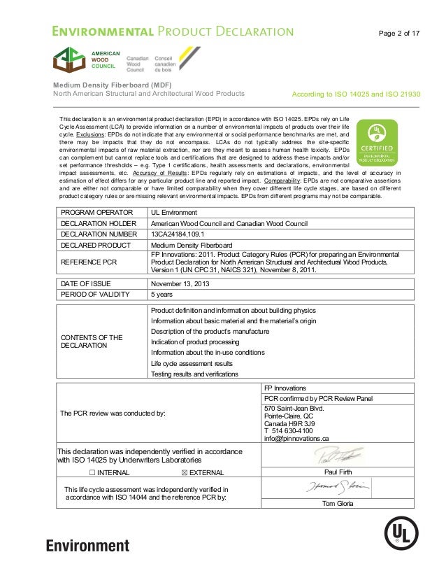iMovR Environmental Product Declaration, American Wood Council
