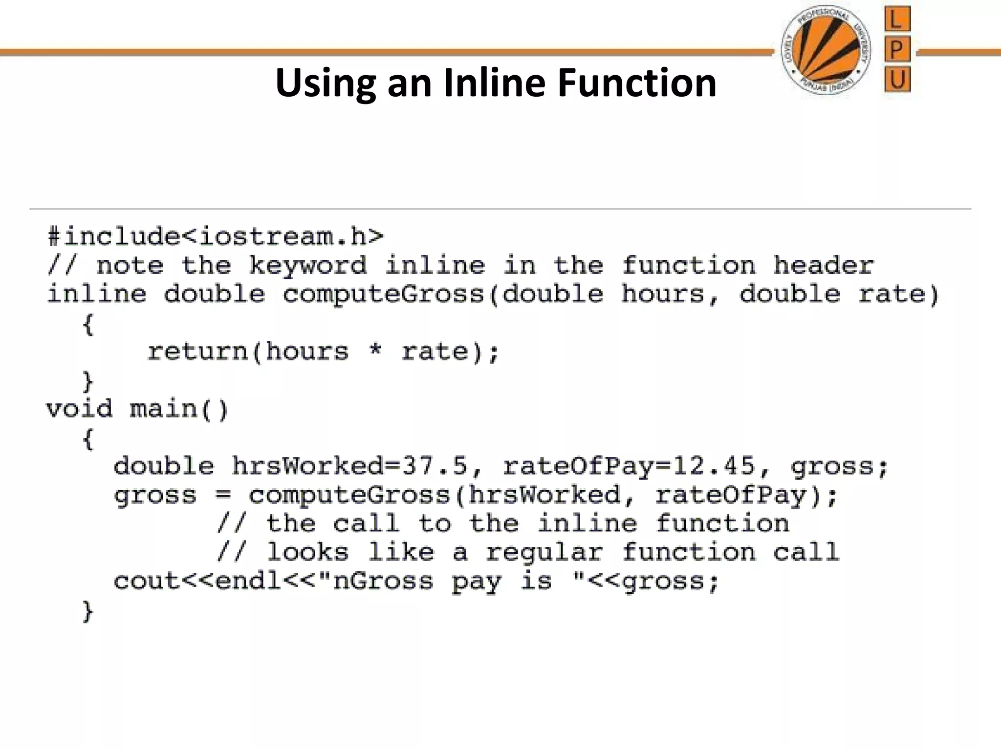 Using an Inline Function 
 