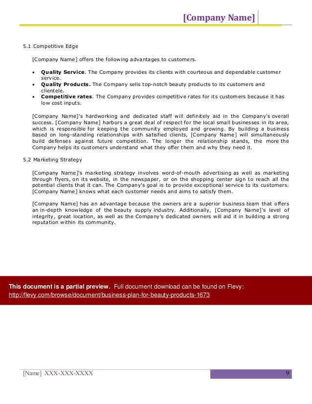 Cosmetics business plan sample pdf image