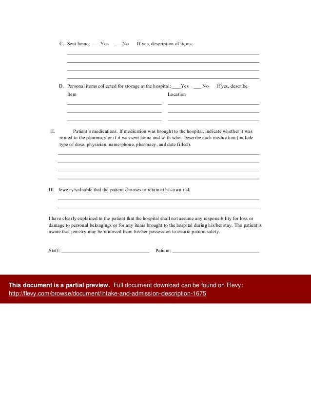 Intake and Admission Description