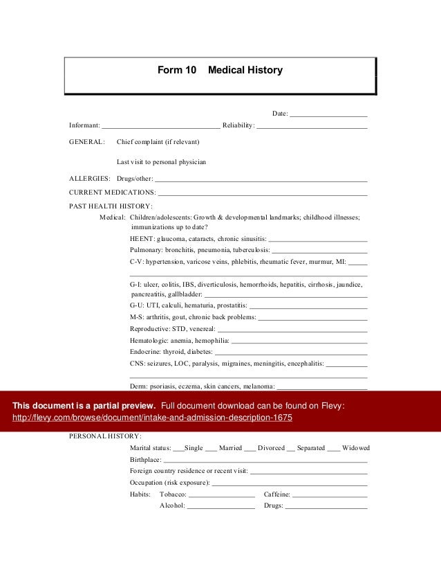 Intake and Admission Description