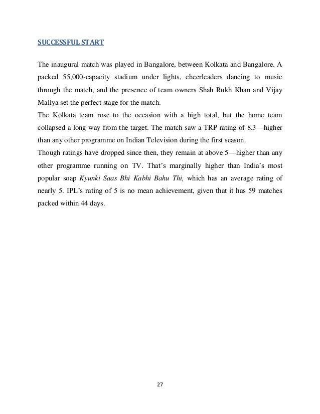 project report on ipl indian premier league