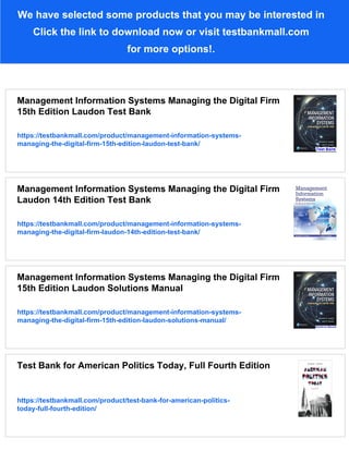 Test Bank for Management Information Systems Managing the Digital Firm ...