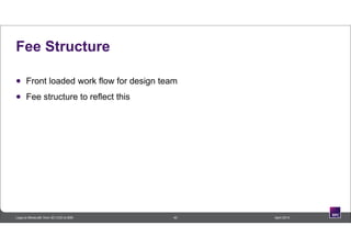 Fee Structure
 Front loaded work flow for design team
 Fee structure to reflect this
40 April 2014Lego to Minecraft: from 3D CAD to BIM
 