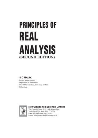 Principles Of Real Analysis 2nd Edition S C Malik | PDF