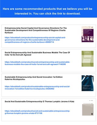 Social Entrepreneurship And Sustainable Development Archana Singh And ...