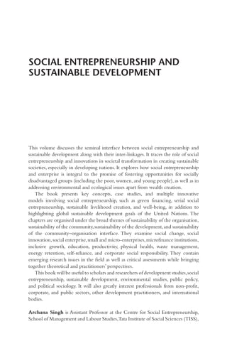 Social Entrepreneurship And Sustainable Development Archana Singh And ...
