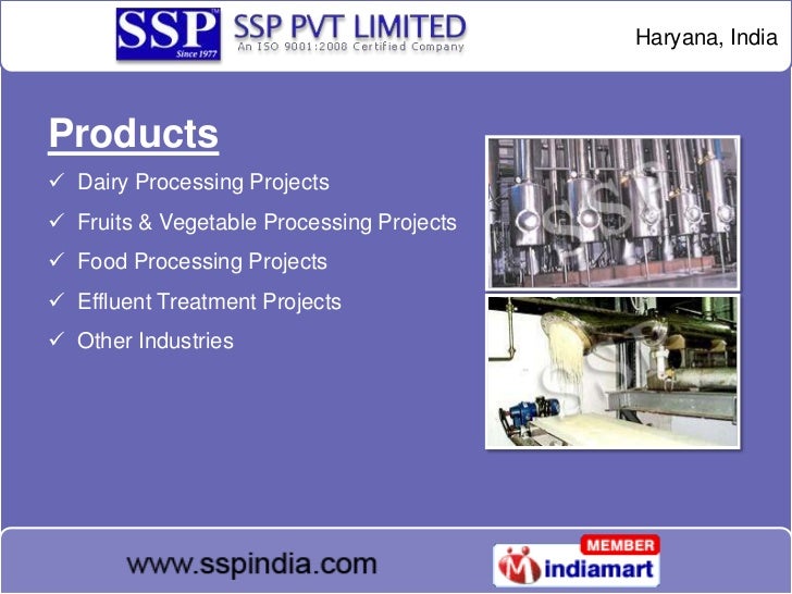 Dairy Processing Projects by SSP PVT LIMITED, Faridabad