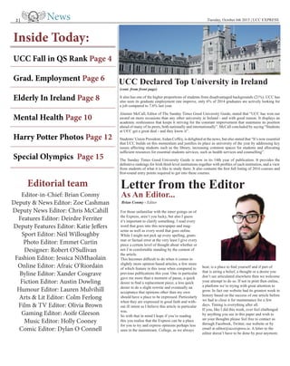 Tuesday, October 6th 2015 | UCC EXPRESS
(cont. from front page)
It also has one of the higher proportions of students from...