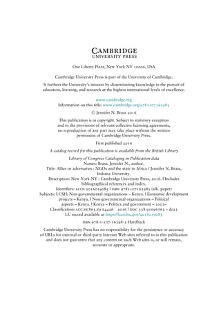 Allies Or Adversaries Ngos And The State In Africa Jennifer Brass | PDF