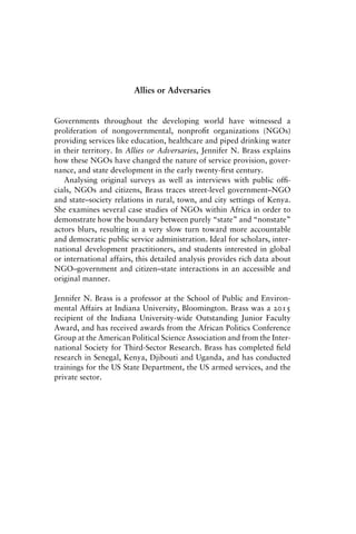 Allies Or Adversaries Ngos And The State In Africa Jennifer Brass | PDF