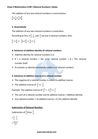 Comprehensive Class 8 ICSE Mathematics Notes on Rational Numbers | PDF