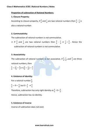 Comprehensive Class 8 ICSE Mathematics Notes on Rational Numbers | PDF