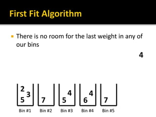  There is no room for the last weight in any of
our bins
 
