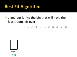  …and put it into the bin that will have the
least room left over
 