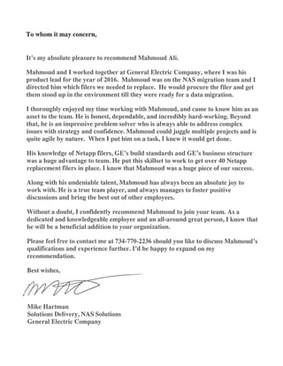 Letter from Mike Hartman