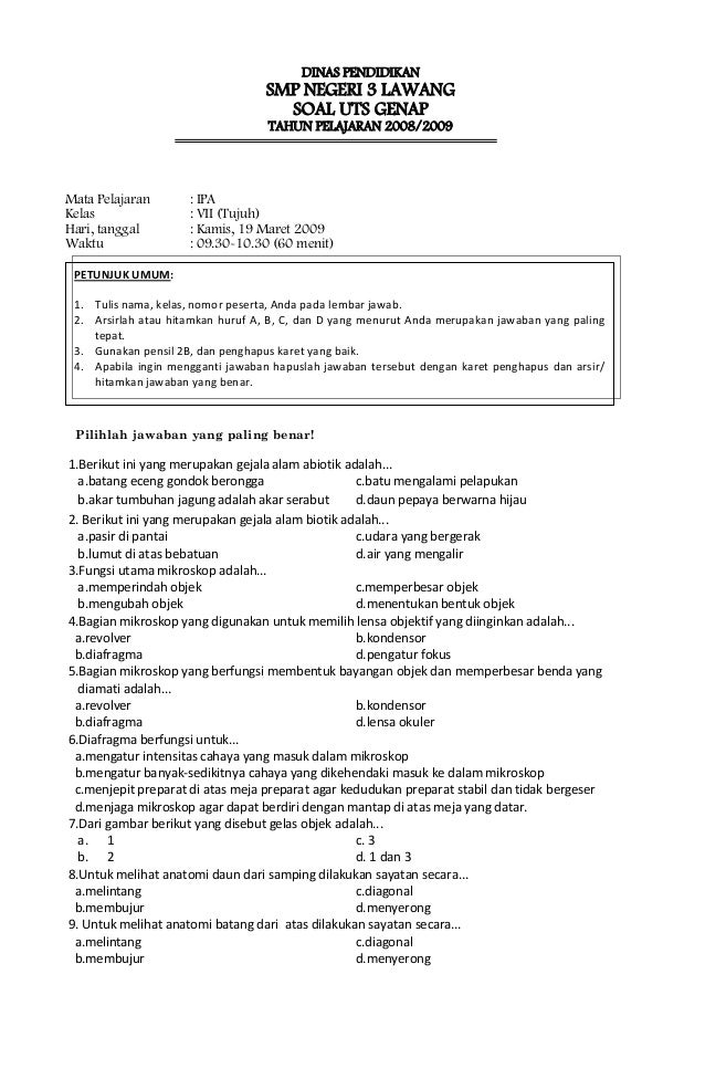 Soal biologi kelas 3 smp