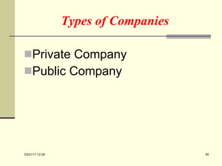 Types of Companies   Private Company Public Company 03/21/11   12:07 