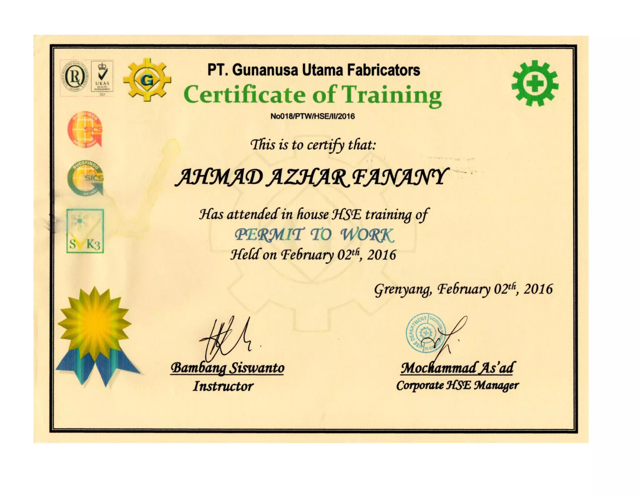 certificates internship and training