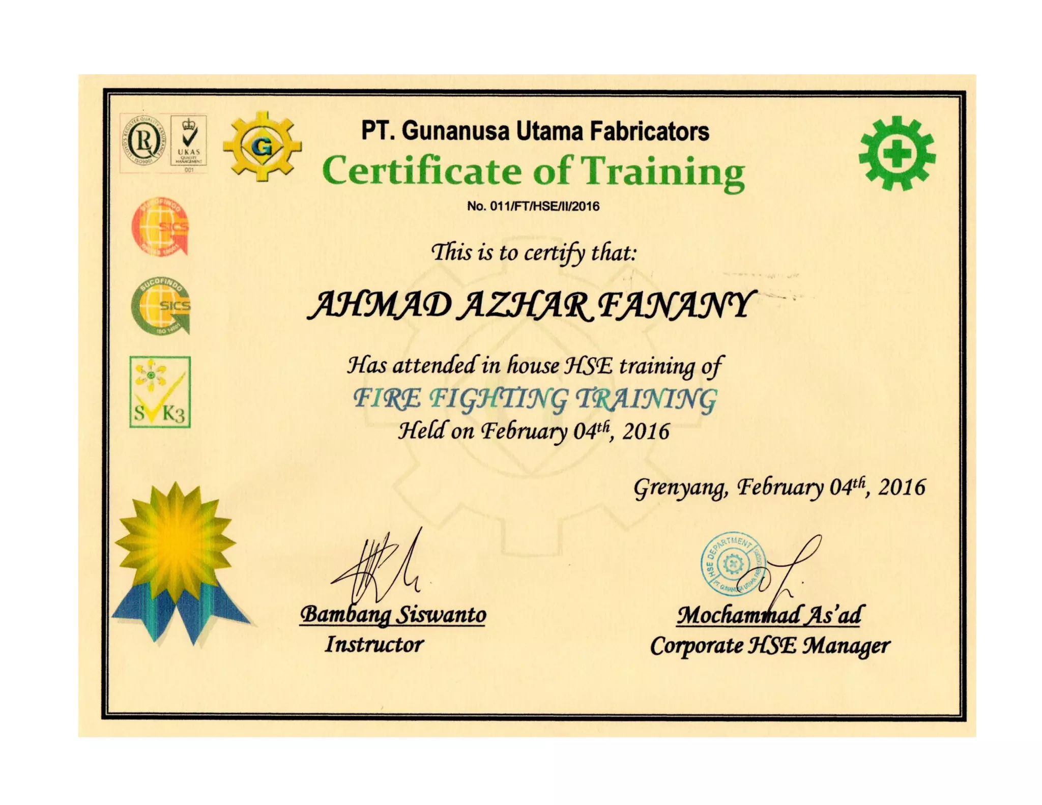 certificates internship and training