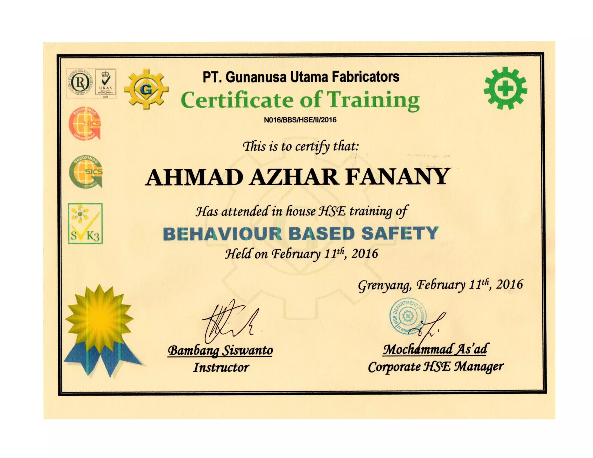 certificates internship and training