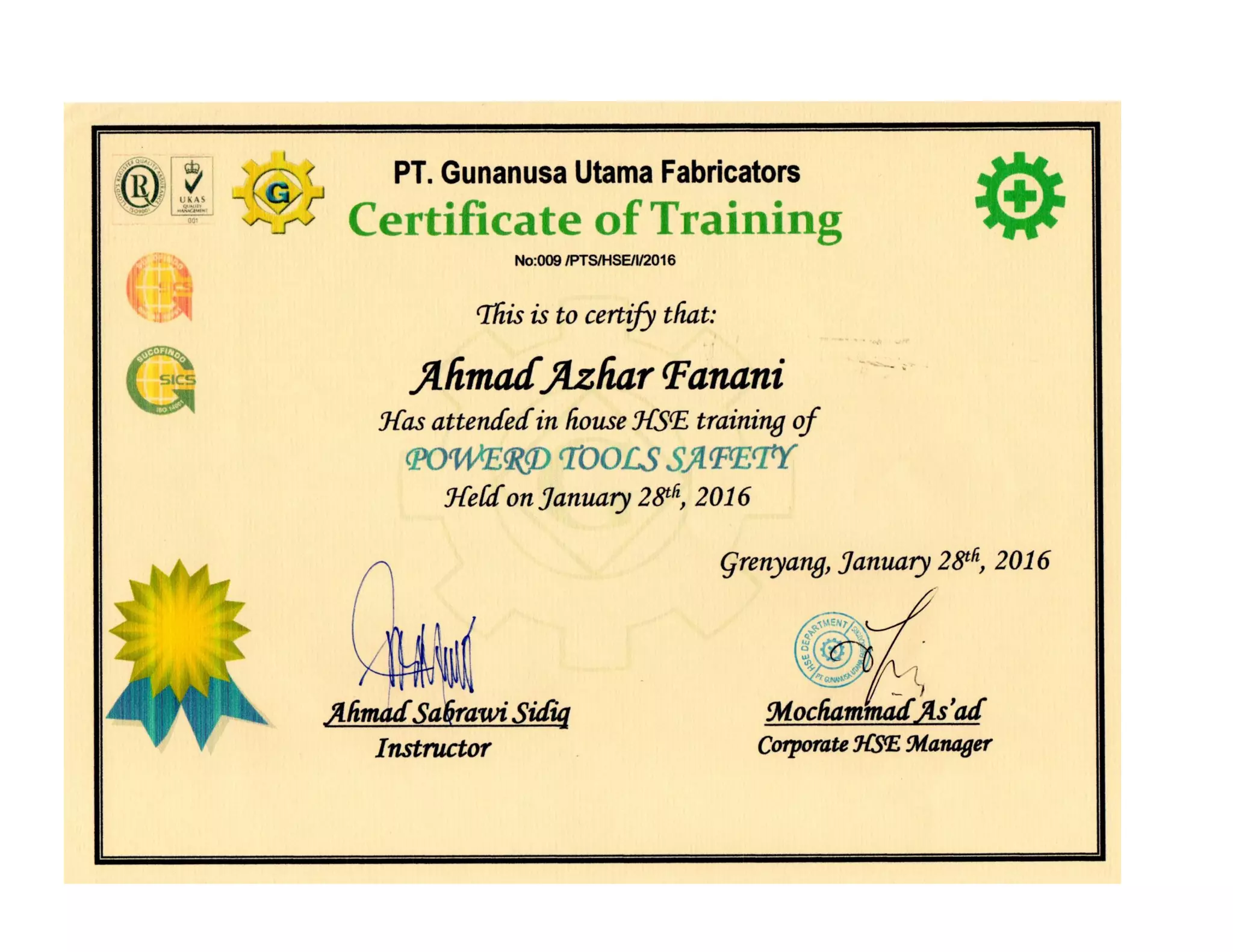 certificates internship and training