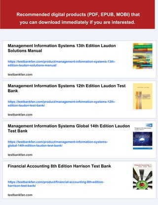 Management Information Systems 13th Edition Laudon Test Bank | PDF