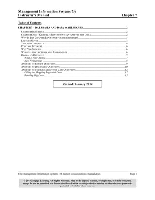 Management Information Systems 7th Edition Sousa Solutions Manual | PDF