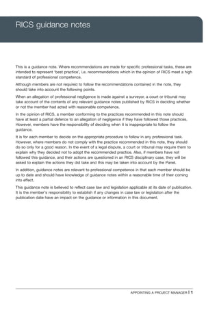 Appointing a Project Manager as per RICS | PDF