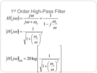 1st Order High-Pass Filter
 






o
o j
j
j
j
H




1
1
  2
1
1











o
j
H
 






















2
dB
1
1
log
20



o
j
H
 
