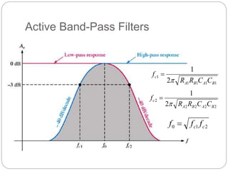 Active Band-Pass Filters
2
1
0 c
c f
f
f 
1
1
1
1
1
2
1
B
A
B
A
c
C
C
R
R
f


2
2
2
2
2
2
1
B
A
B
A
c
C
C
R
R
f


 