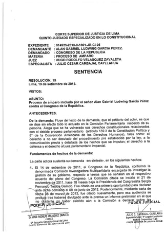 Sentencia demanda de amparo contra el Congreso de la República iniciado por Alan García Pérez
