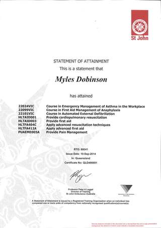 Certificate Advanced First Aid