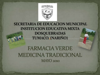  SECRETARIA DE EDUCACION MUNICIPAL INSTITUCION EDUCATIVA MIXTADOSQUEBRADASTUMACO. (NARIÑO)FARMACIA VERDEMEDICINA TRADICIONAL MAYO 2010 