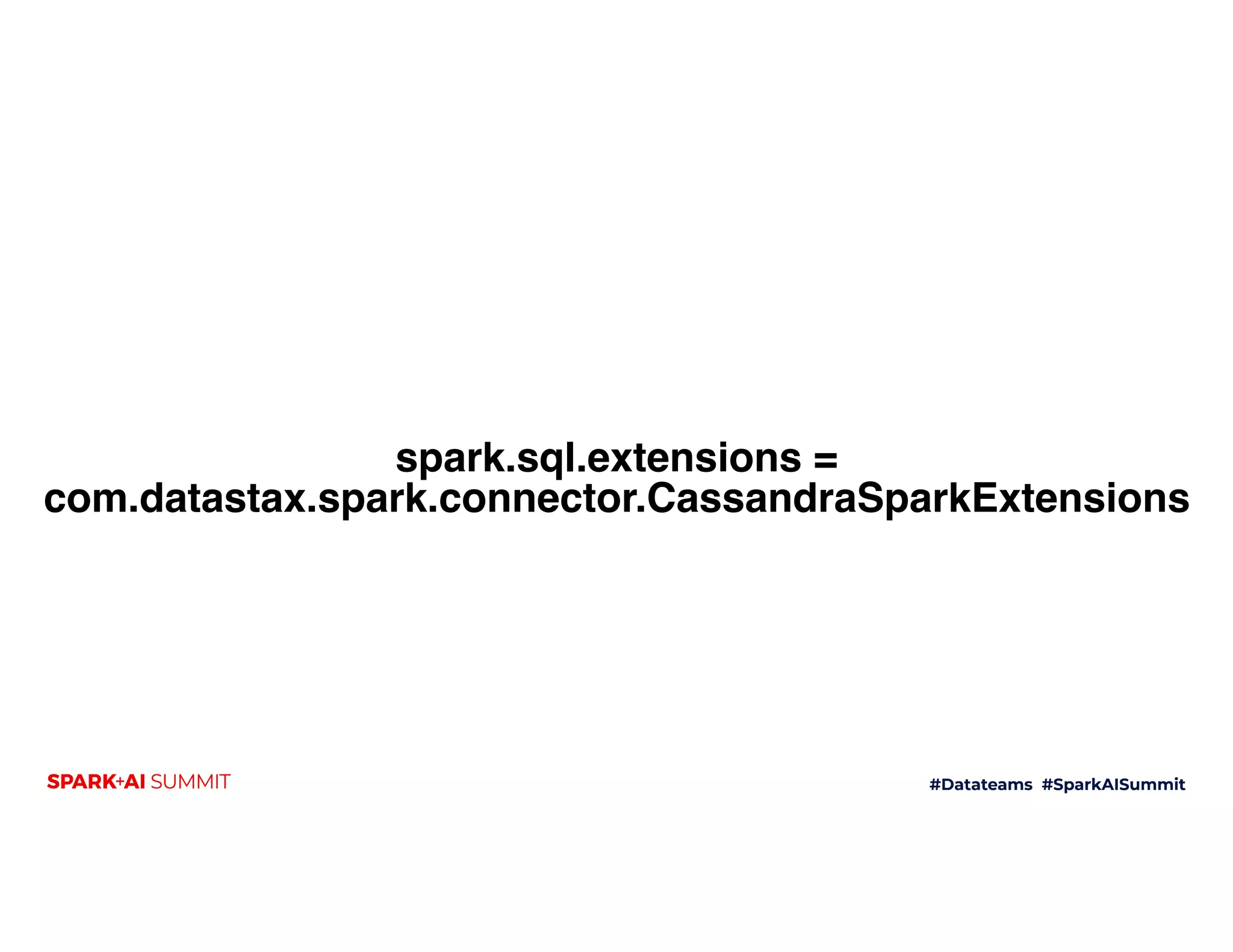 spark.sql.extensions =
com.datastax.spark.connector.CassandraSparkExtensions
 